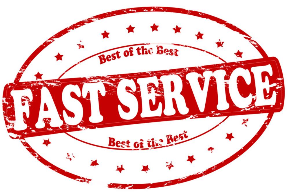 Red fast service badge stamp graphic.